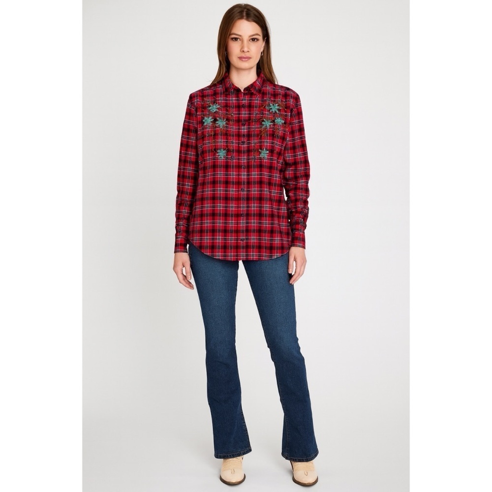 The Kooples Long Sleeve Plaid Button Down Shirt Western Sz 1